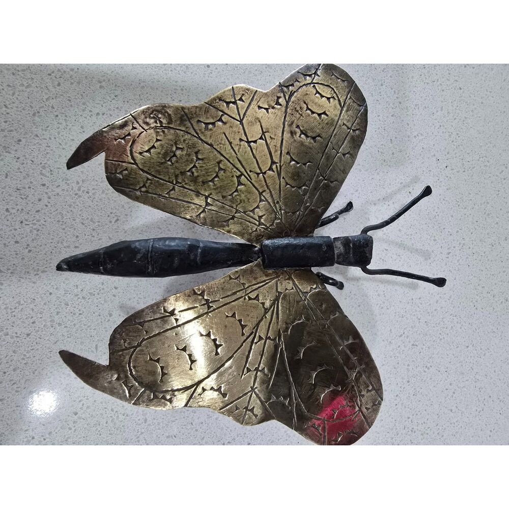 Vintage Brass And Iron Japanese Okimono Butterfly